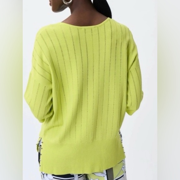 Joseph Ribkoff Lydia V-Neck Knit Top w/ Stud Detail | Lime Green | Size XS - Picture 4 of 7